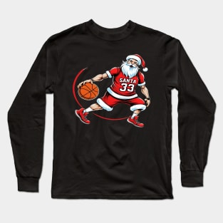 Santa Slam Dunk, Merry Christmas Gift, Basketball Gift Long Sleeve T-Shirt